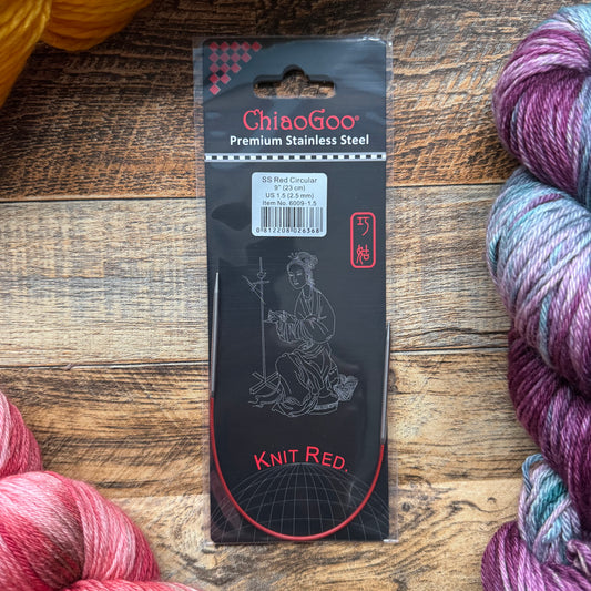 ChiaoGoo Red Fixed Circular Knitting Needles - 9" (23cm)