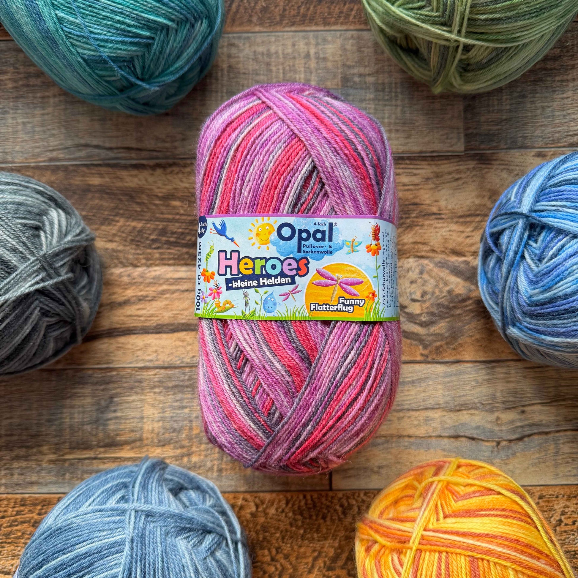 Opal Heroes 4ply Sock Yarn - Funny Flatterflug 100g
