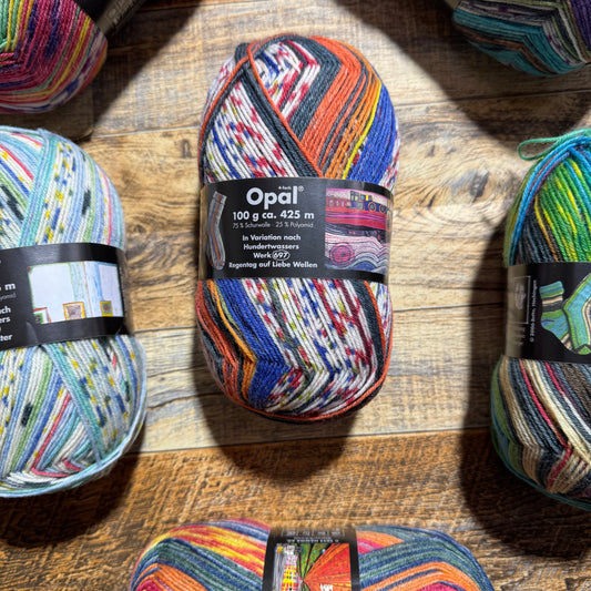 Opal Hundertwasser 4ply Sock Yarn - Rainy Day on Love Waves 100g